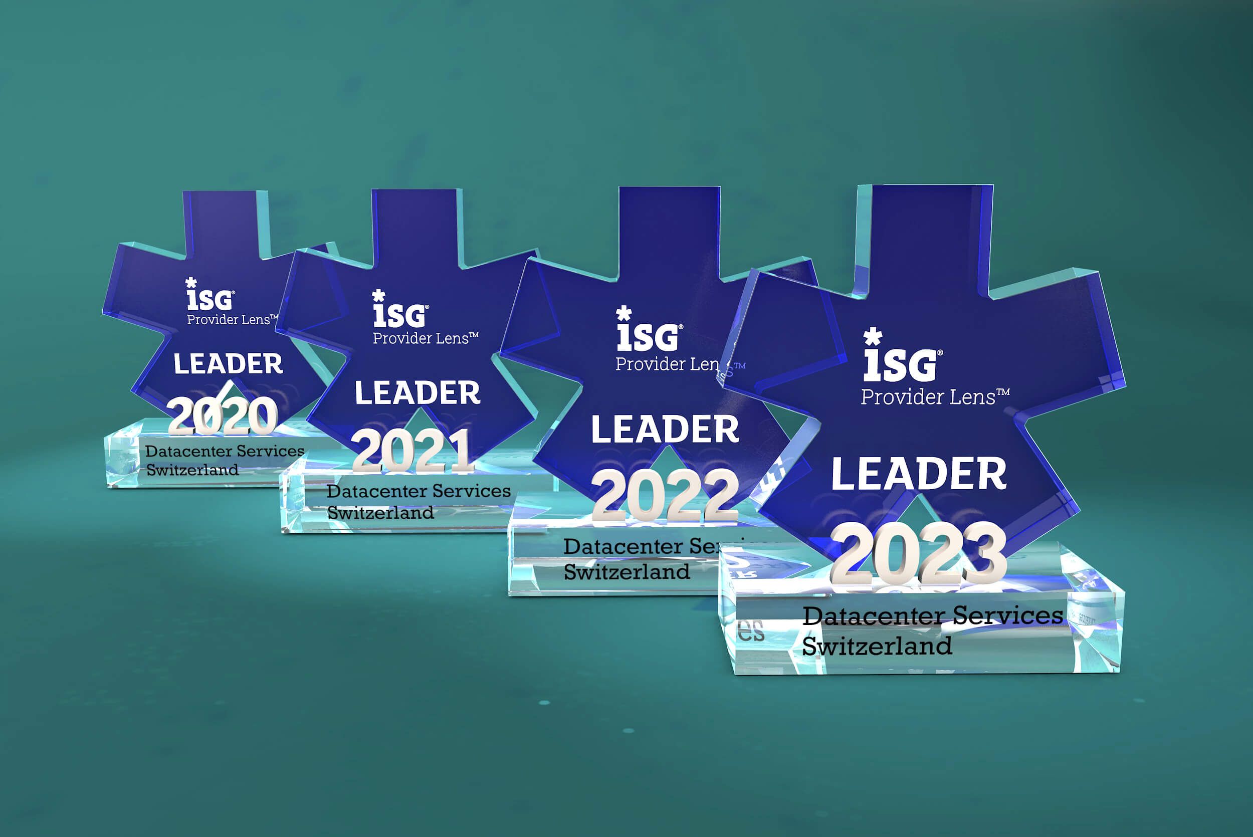 Bild: 4 Pokale von ISG für Green als Marktführerin Datacenter