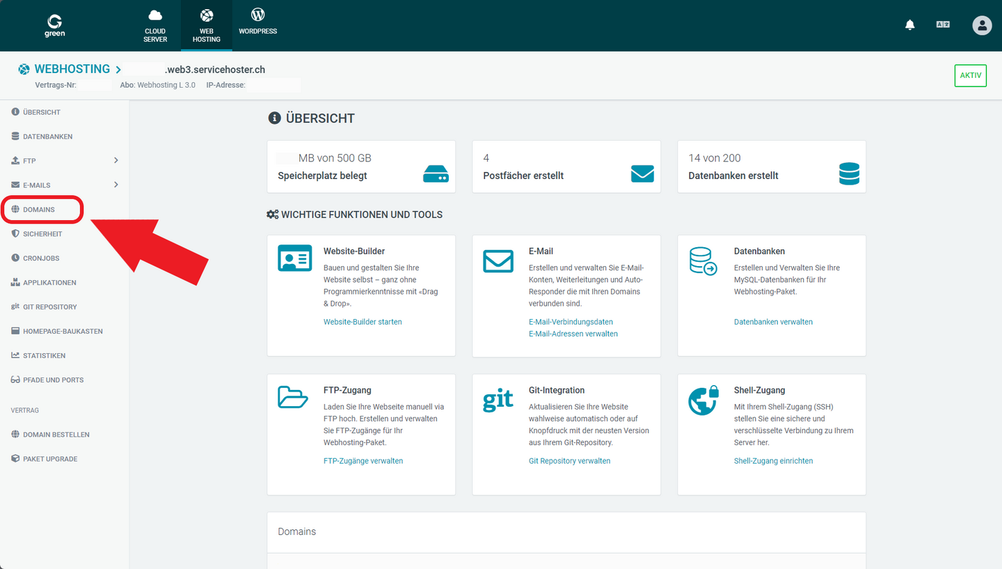 [Translate to Englisch:] Web & Mail Control Panel - Domains