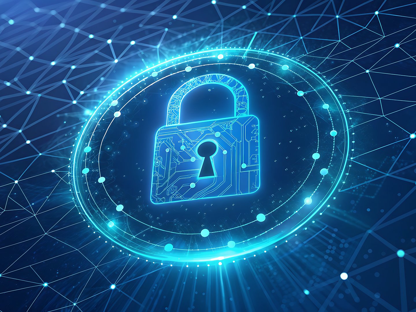 Leuchtendes digitales Schloss als Symbol für Netzwerksicherheit und Datenschutz