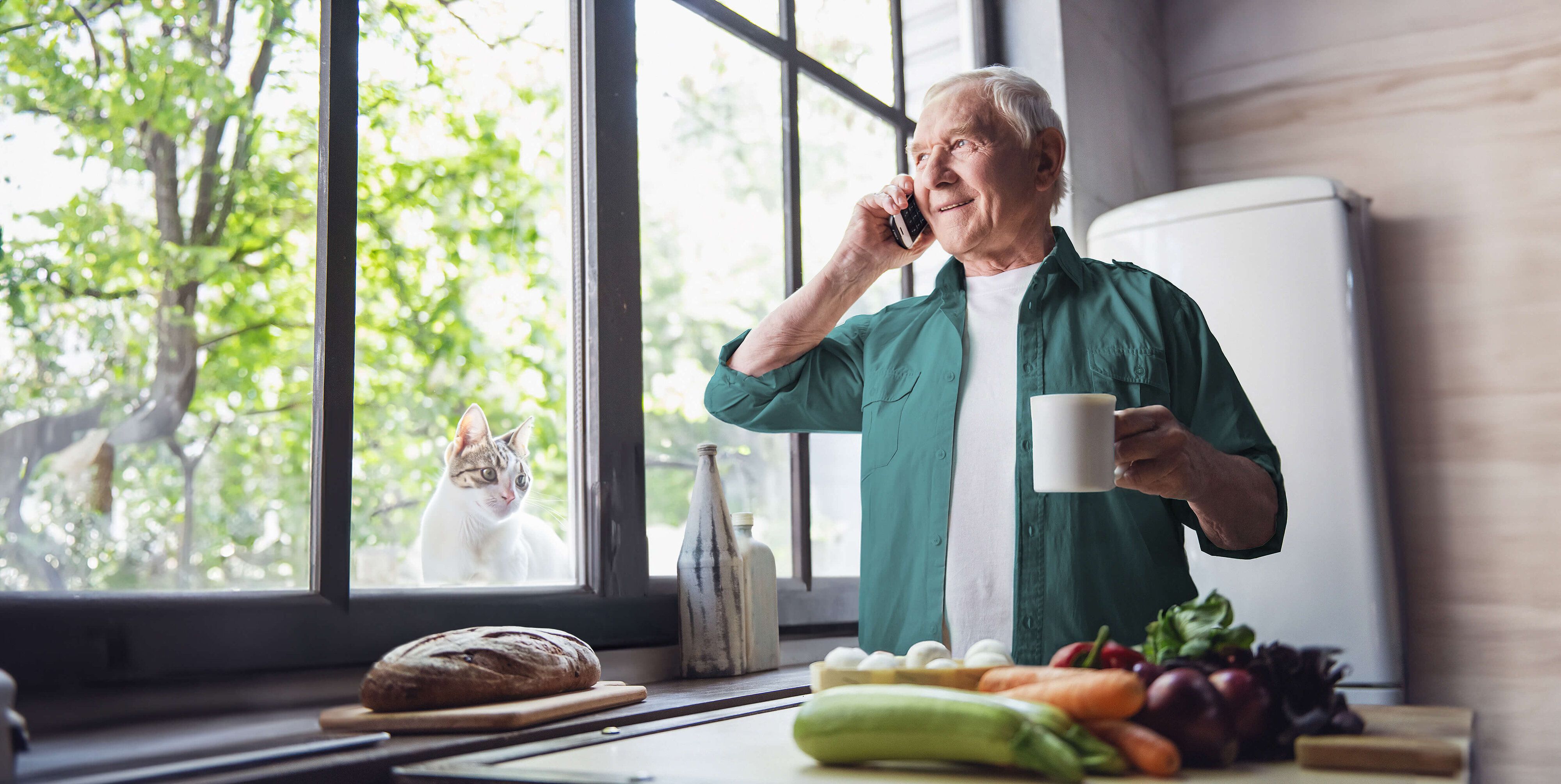 Man calls with his landline phone from Green