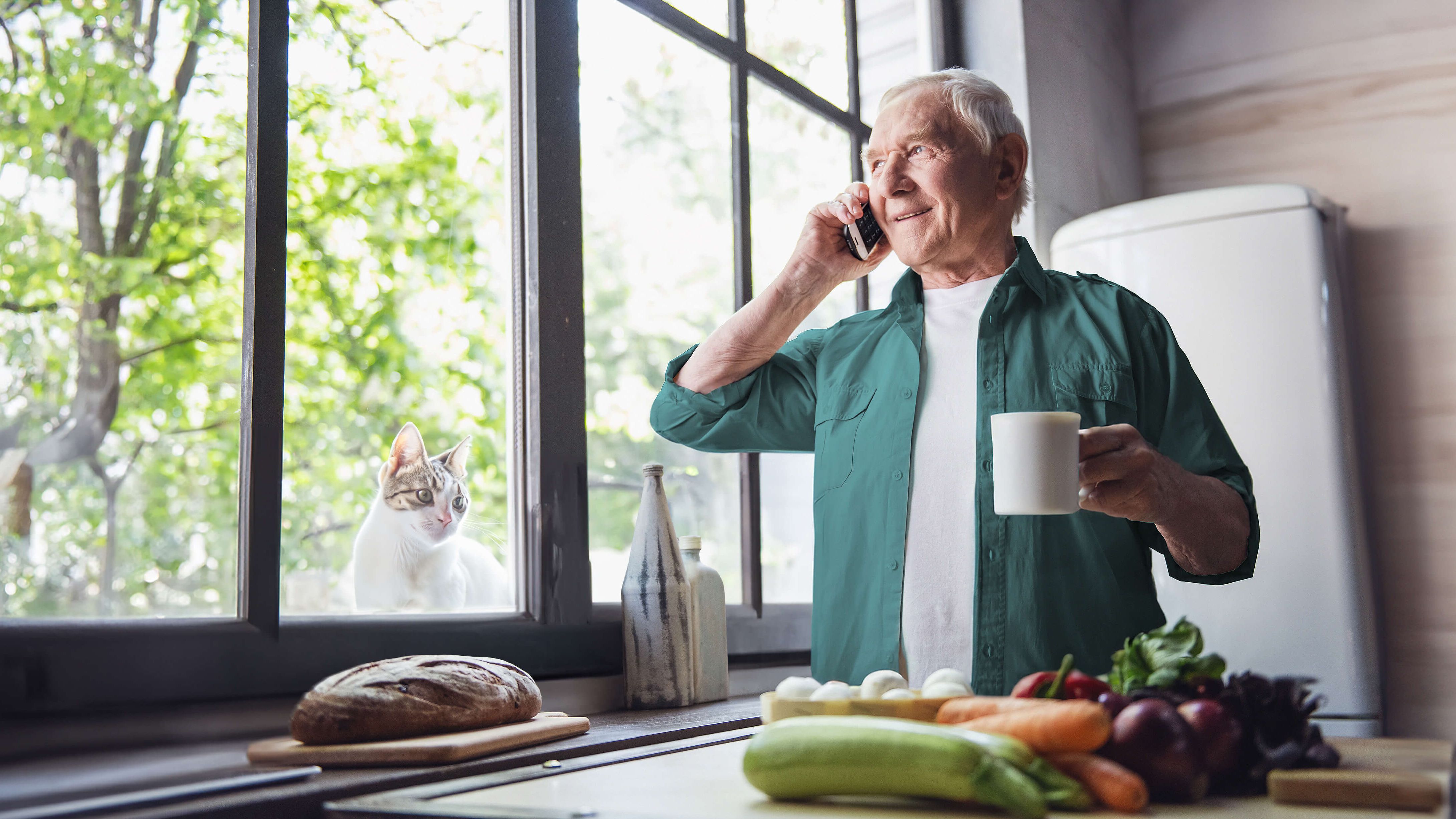 Un monsieur téléphone depuis sa ligne fixe de Green