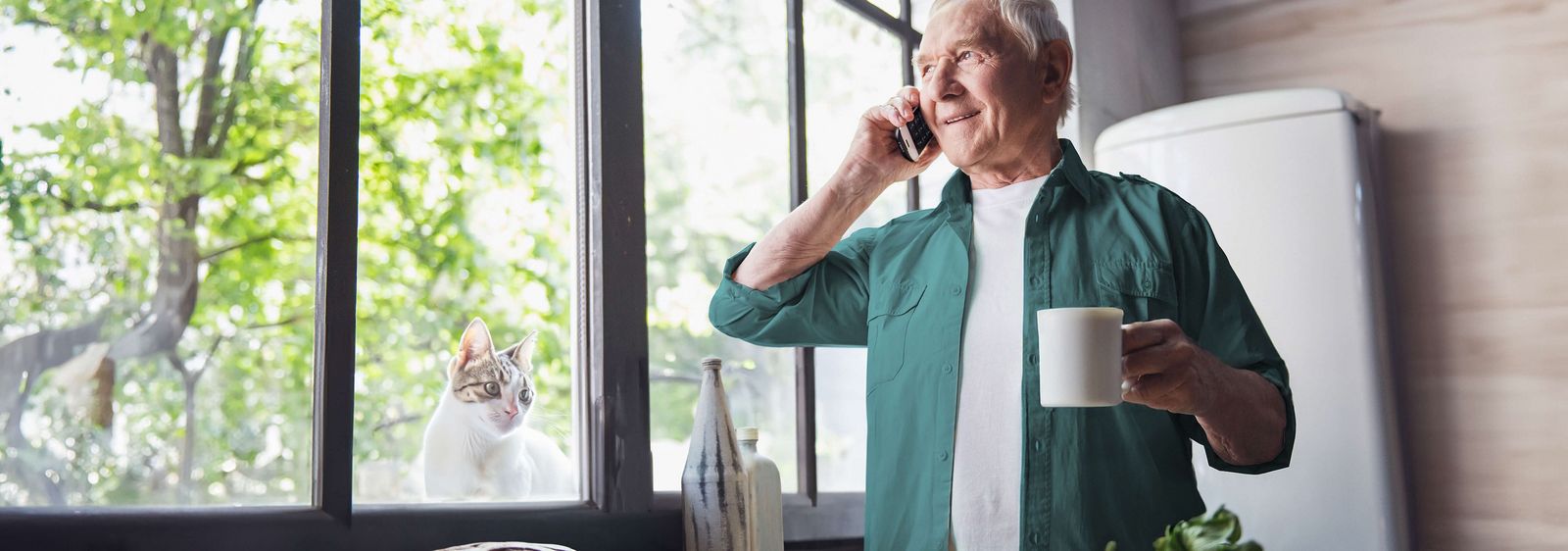 Un monsieur téléphone depuis sa ligne fixe de Green