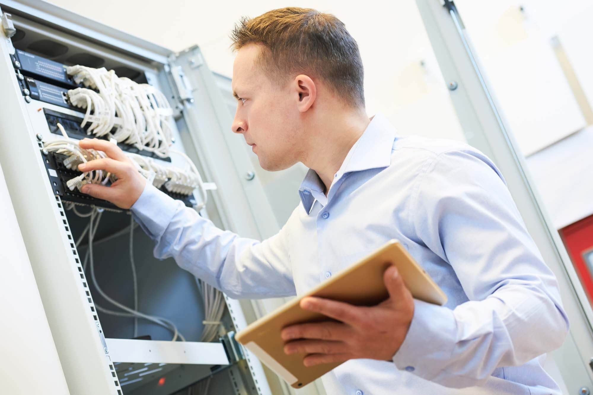 Man works on a server