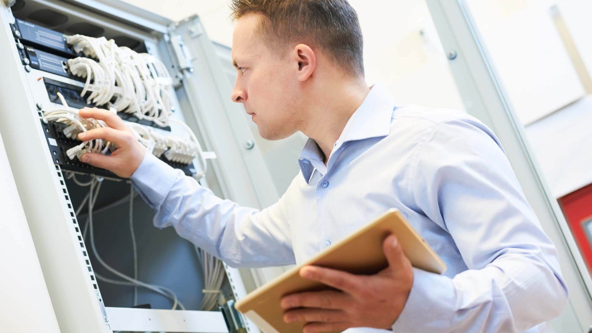 Man works on a server