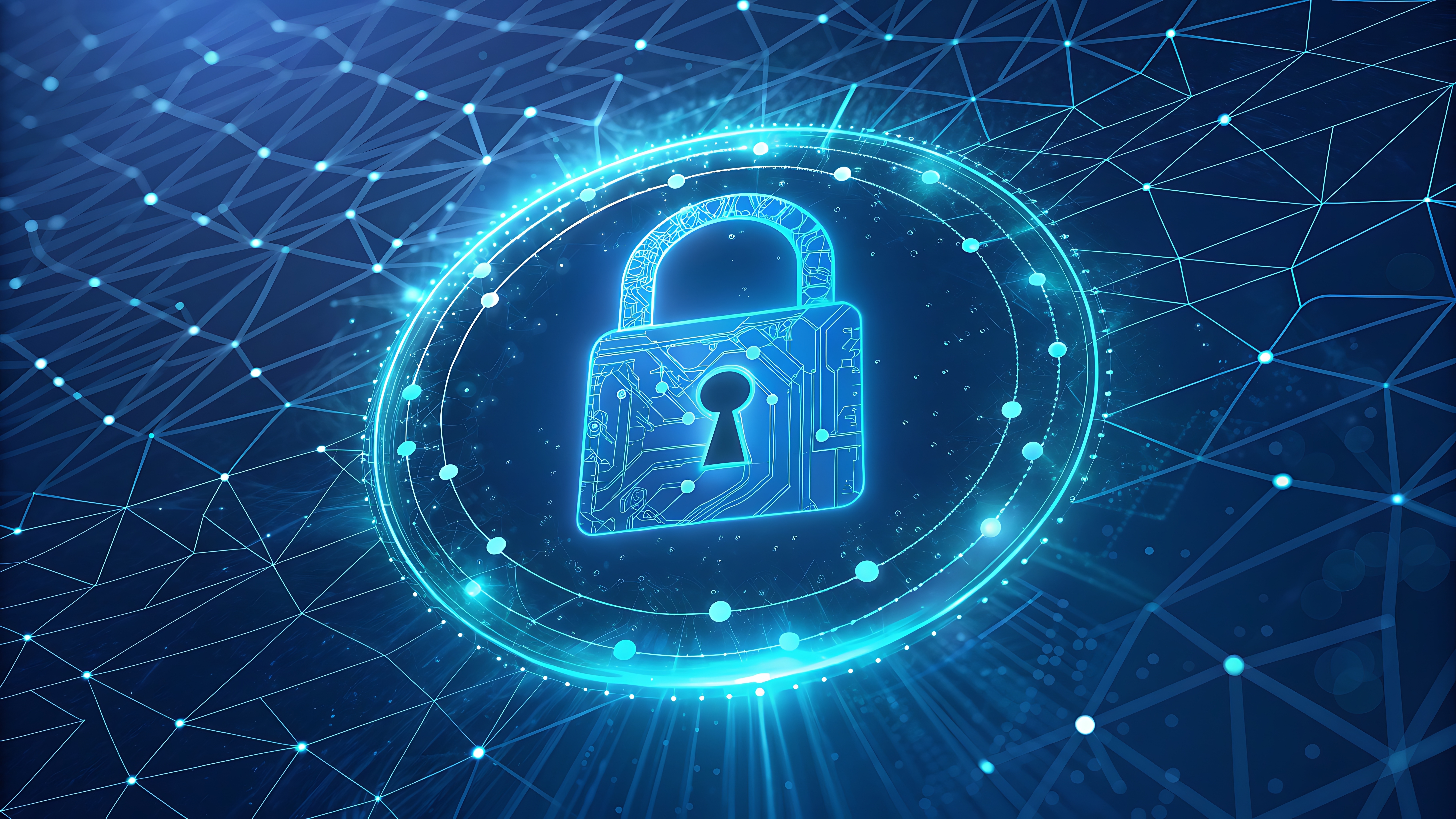 Leuchtendes digitales Schloss als Symbol für Netzwerksicherheit und Datenschutz
